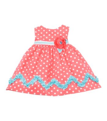 Rare Editions® Girls' 2T-6X Coral Polka-Dot Woven Dress