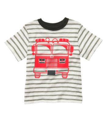 Carter's® Boys' 2T-7 Grey Striped Short Sleeve Firetruck Tee