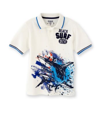 OshKosh B'Gosh® Boys' 4-7 White Short Sleeve Beach Shark Pique Polo