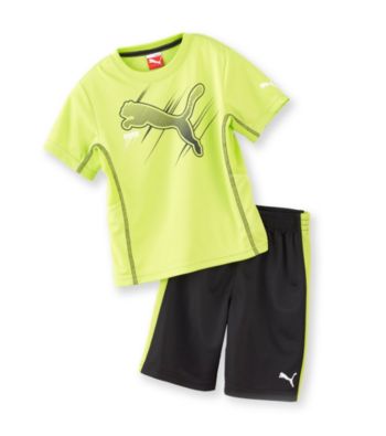 PUMA® Boys' 2T-7 Lime/Black 2-pc. Swift Cat Shorts Set