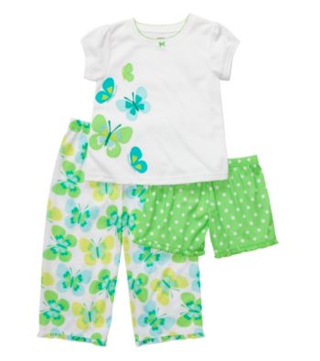 Carter's® Girls' 12M-4T White/Green 3-pc. Butterfly Pajama Set