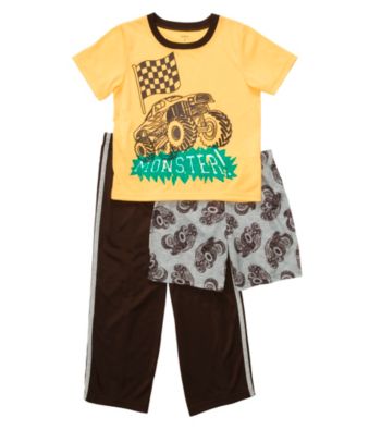 Carter's® Boys' 4-12 Brown/Yellow 3-pc. Monster Truck Pajama Set
