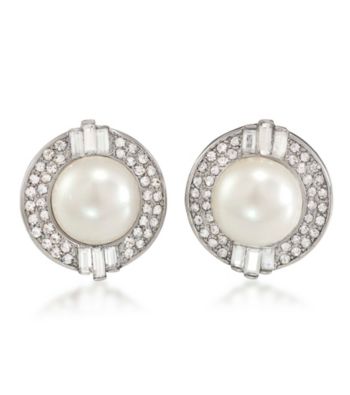 Carolee® Faux Crystal and Pearl Clip On Earrings