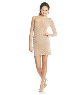 Jump® Juniors' Gold One-Shoulder Geo Shine Dress