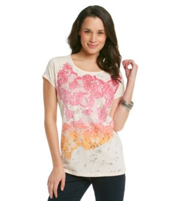 Relativity® Petites' Crewneck Lace Print Tee