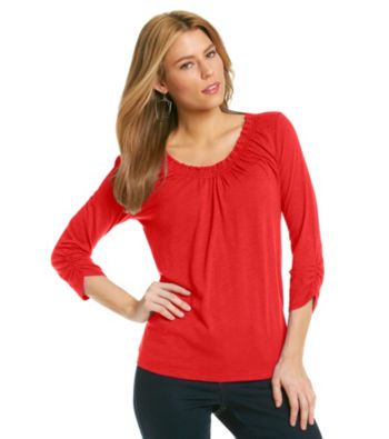 Relativity® Solid Smocked Scoopneck Tee