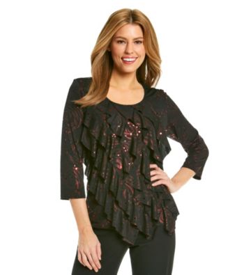 Notations® Shimmer Ruffle Shirt