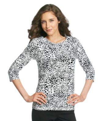 Laura Ashley® Black and White Floral Balletneck Tee