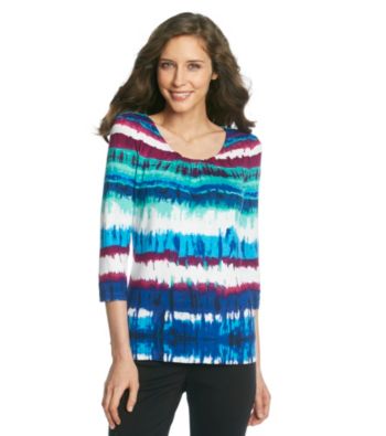 Laura Ashley® Watercolor Stripe Cinched Scoopneck Tee