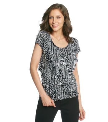 Laura Ashley® Bamboo Print Diagonal Ruffle Top