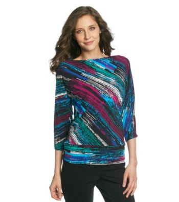 Laura Ashley® Dry Brush Print Banded Bottom Dolman Top