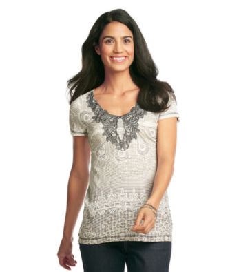 Oneworld® Petites' Crochet Striped Top