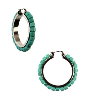 Nine West Vintage America Collection® Turquoise Beaded Click It Hoop Earrings