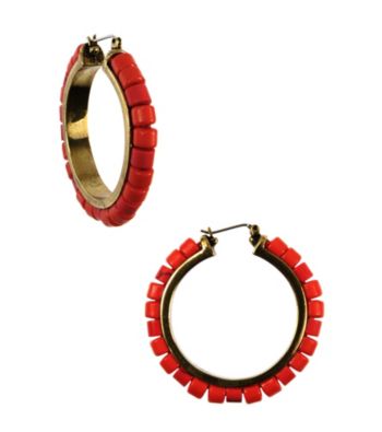 Nine West Vintage America Collection® Coral Beaded Click It Hoop Earrings