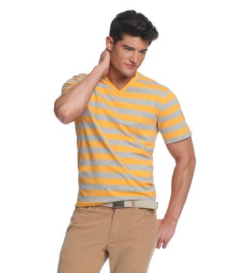 John Bartlett Consensus Short Sleeve V-Neck Jersey Knit Striped Tee