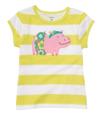 Carter's® Baby Girls' Green/White Striped Short Sleeve Hippo Tee