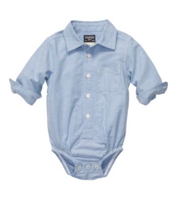 OshKosh B'Gosh® Baby Boys' Blue Chambray Long Sleeve Woven Bodysuit
