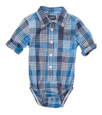 OshKosh B'Gosh® Baby Boys' Blue Plaid Long Sleeve Woven Bodysuit