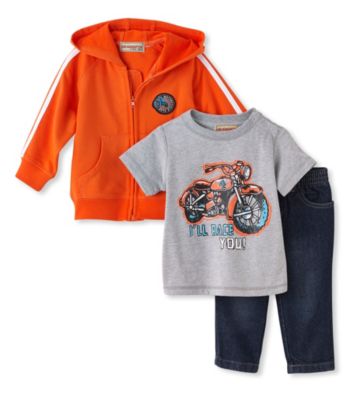 Kids Headquarters® Baby Boys' Orange 3-pc. Motorcycle Hoodie Set