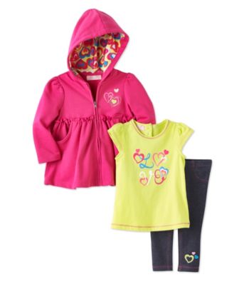 Kids Headquarters® Baby Girls' Pink 3-pc. Love Tee and Hoodie Set