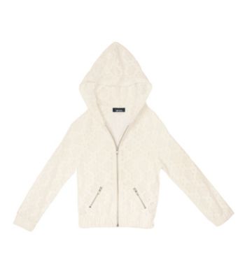 Amy Byer Girls' 7-16 White Crochet Zip Hoodie