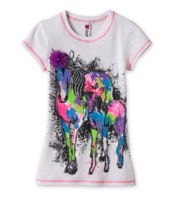 Beautees Girls' 7-16 White 3D Horse Screen Tee