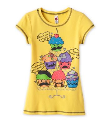 Beautees Girls' 7-16 Yellow Mustache Cupcakes Screen Tee