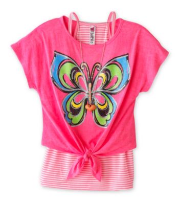 Beautees Girls' 7-16 Neon Pink Burnout Butterfly Top
