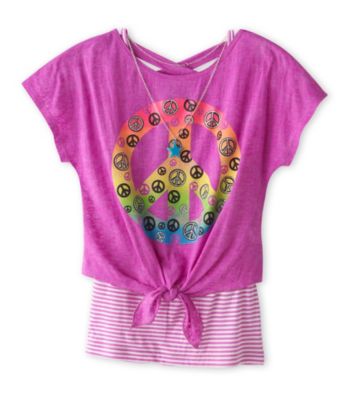 Beautees Girls' 7-16 Neon Purple Burnout Peace Sign Top
