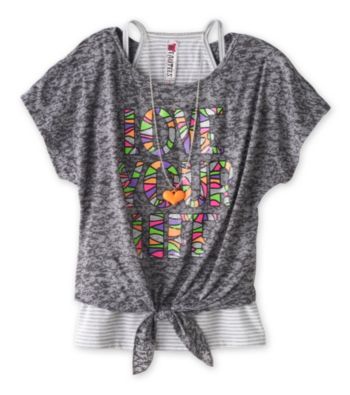 Beautees Girls' 7-16 Grey Burnout Love Your Life Top
