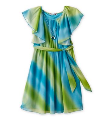 Speechless® Girls' 7-16 Aqua Dipdye Flutter Sleeve Dress with Belt