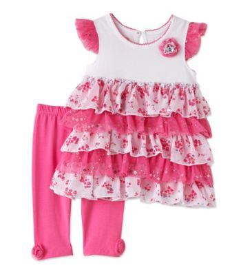 Nannette® Girls; 2T-4T Pink/White Floral Leggings Set