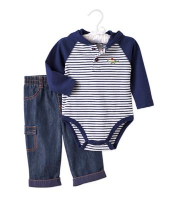 Cuddle Bear® Baby Boys' Navy Striped 2-pc. Hooded Henley Set