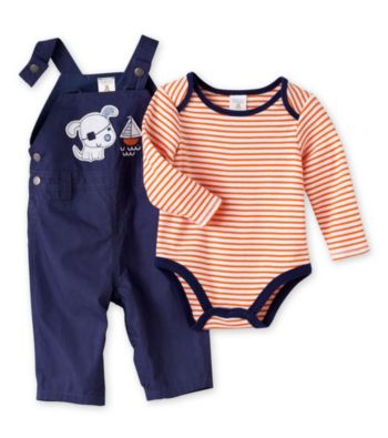 Cuddle Bear® Baby Boys' Navy/Orange 2-pc. Striped Overall Set