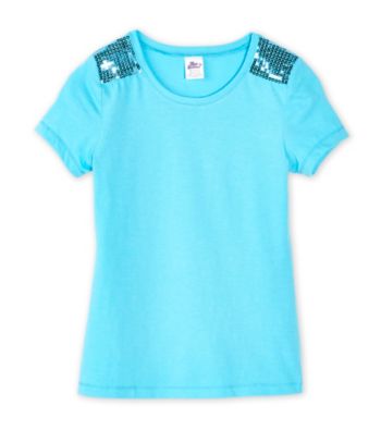 Miss Attitude Girls' 7-16 Sequin Shoulder Tee