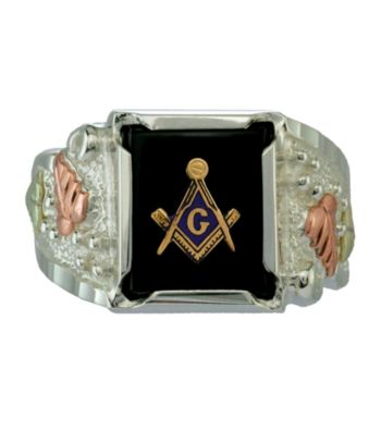 Sterling Silver Onyx with Masonic Emblem Ring