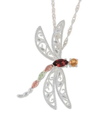 Black Hills Gold Sterling Silver and Gemstone Dragonfly Pendant