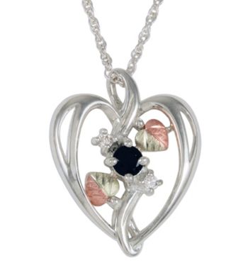 Black Hills Gold Sterling Silver Onyx and Cubic Zirconia Heart Pendant