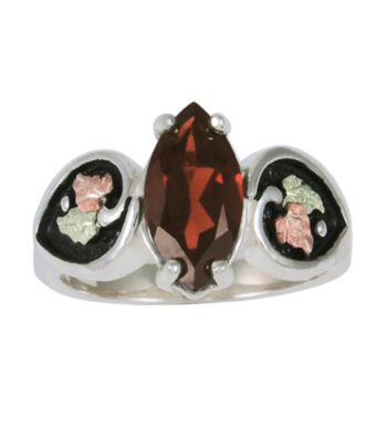 Black Hills Gold Sterling Silver Antiqued Garnet Ring