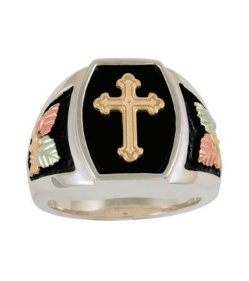 Black Hills Gold Sterling Silver Onyx Cross Ring