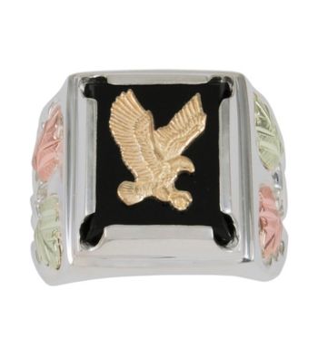 Black Hills Gold Sterling Silver Onyx Eagle Ring