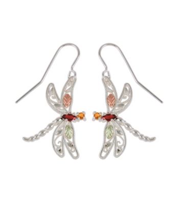Black Hills Gold Sterling Silver Gemstone Dragonfly Earrings
