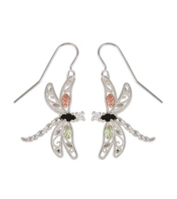 Black Hills Gold Sterling Silver Gemstone Dragonfly Earrings