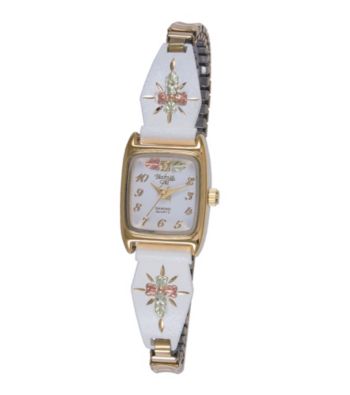 Ladies' White Powdercoated Cross Watch with Black Hills Gold Accents
