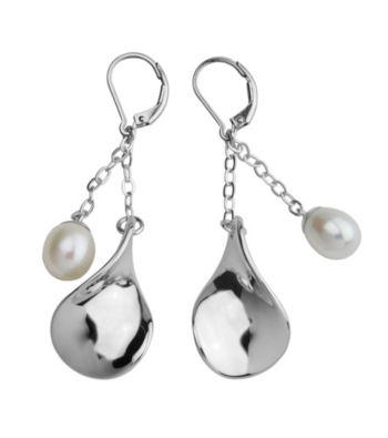 Sterling Silver Pearl Lever Back Earrings