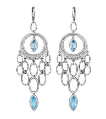Sterling Silver Rhodium Blue Topaz Lever Back Earrings