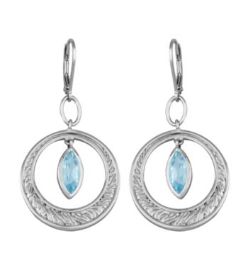 Sterling Silver Rhodium Blue Topaz Lever Back Earrings