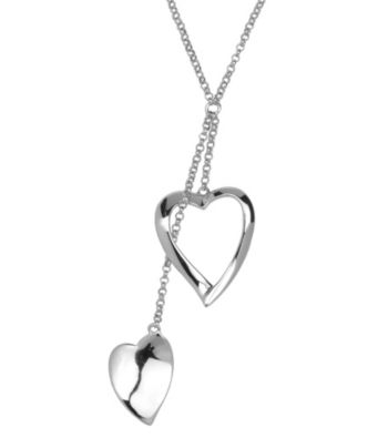 Rhodium Sterling Silver Necklace With Double Heart Pendant