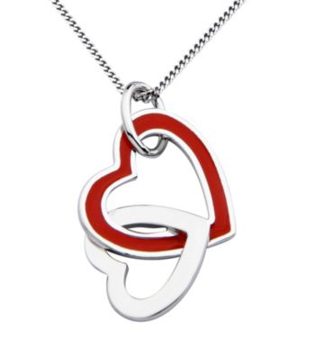 Rhodium Sterling Silver Necklace With Red Epoxy Heart Pendant