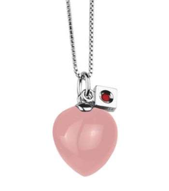 Rhodium Sterling Silver Solid Light Rose Quartz Heart Necklace
